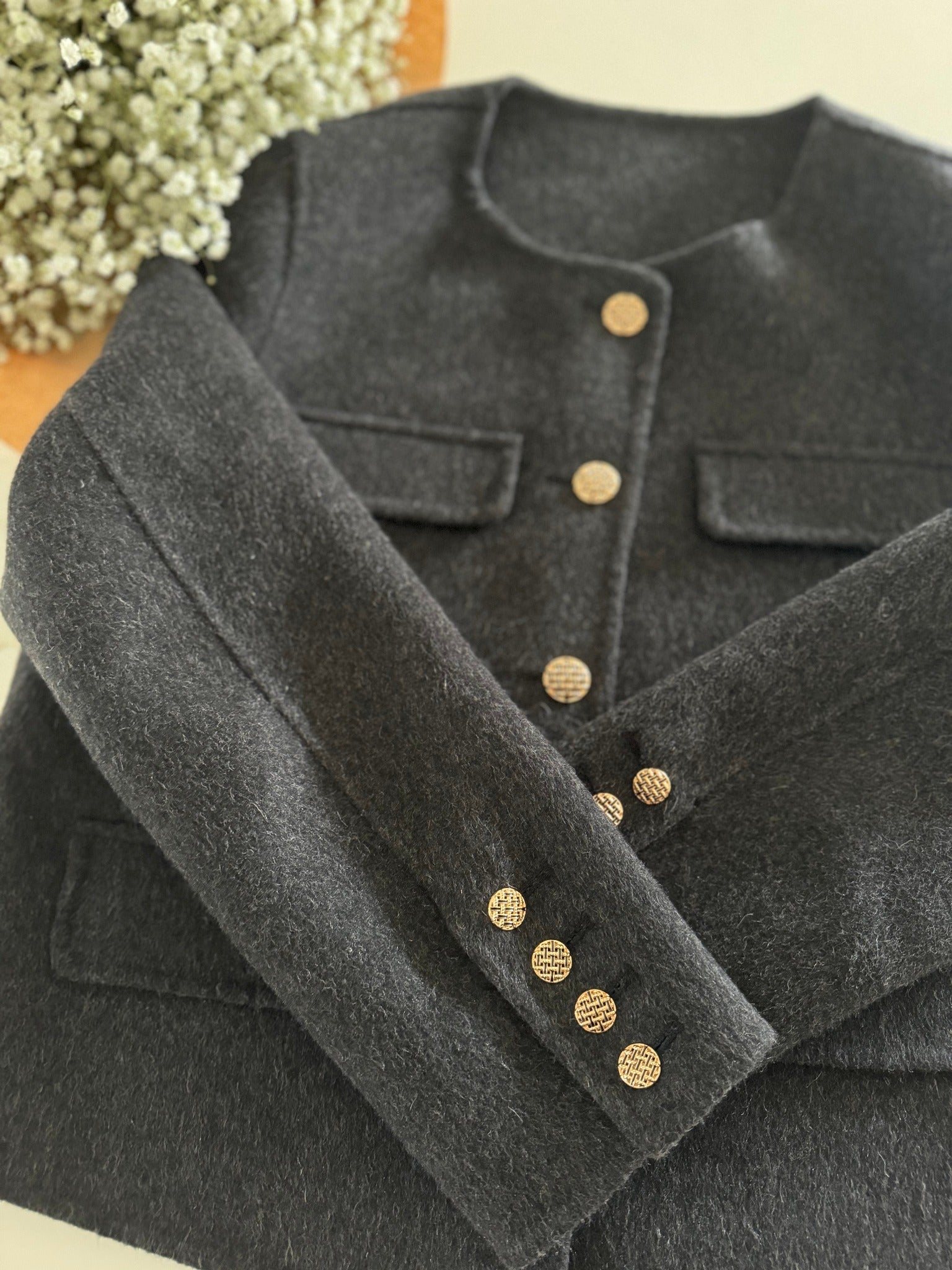 Blair 100% Wool Round Neck Coat | Charcoal