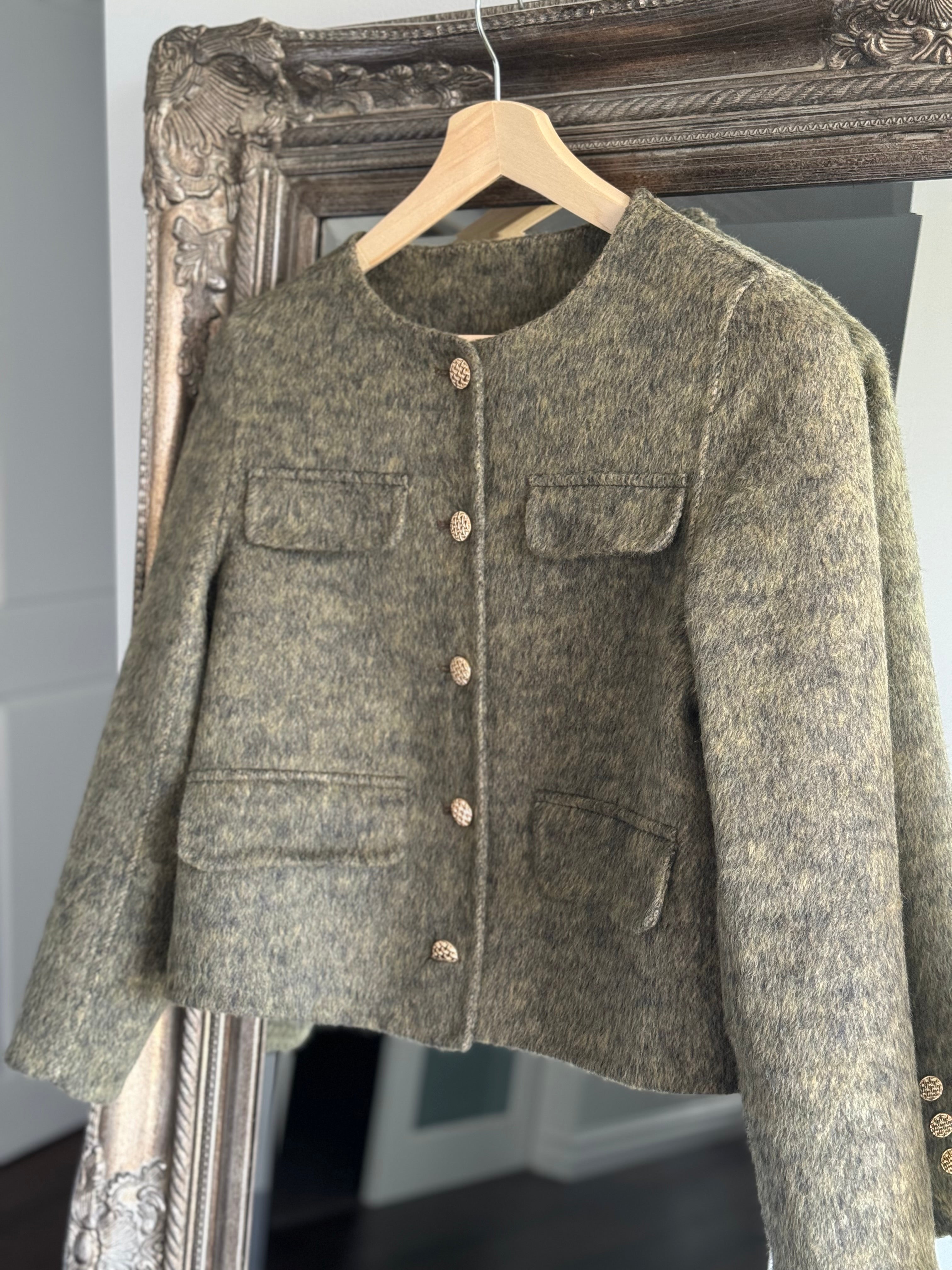 Blair 100% Wool Round Neck Coat | Olive