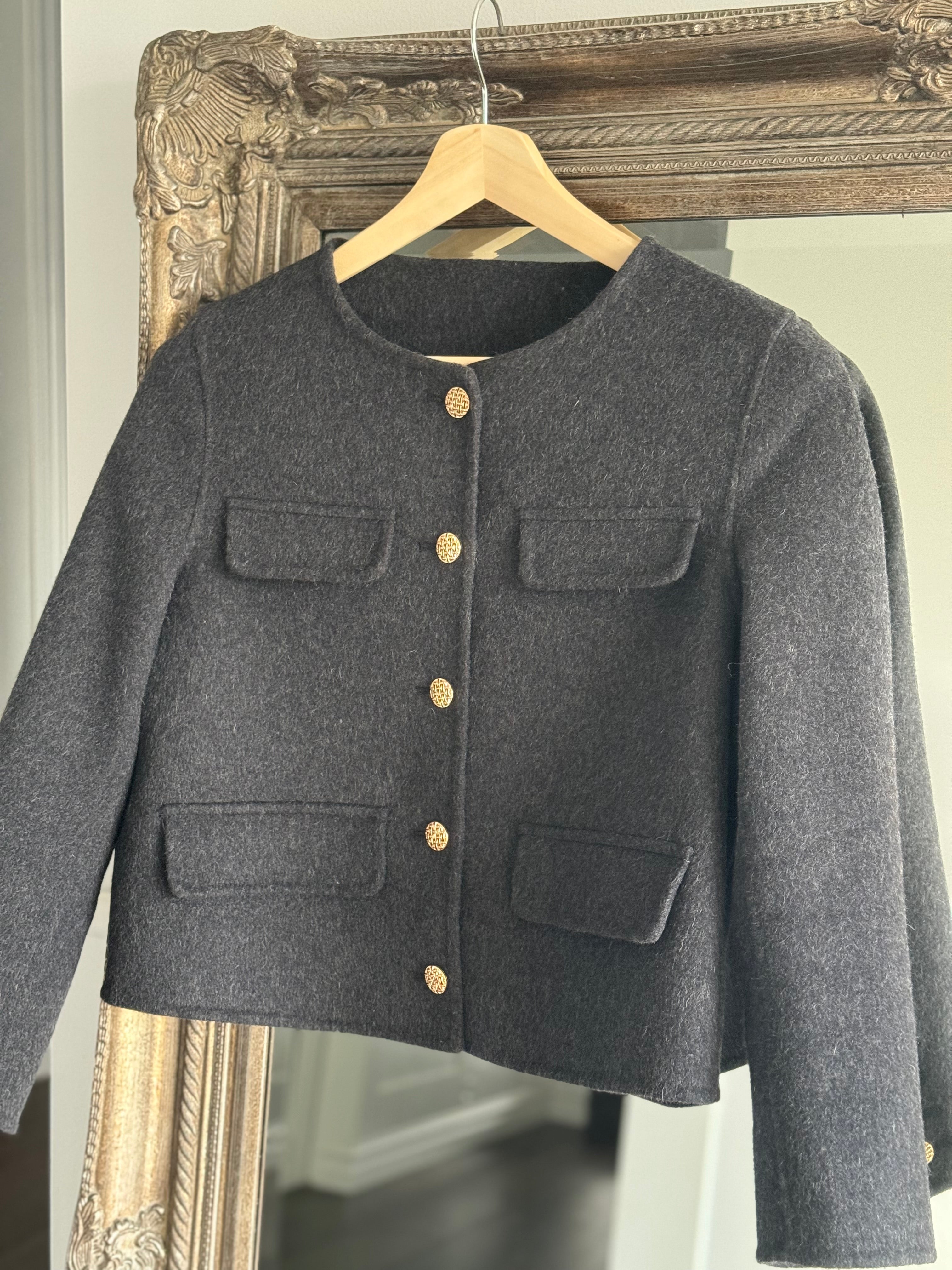 Blair 100% Wool Round Neck Coat | Charcoal