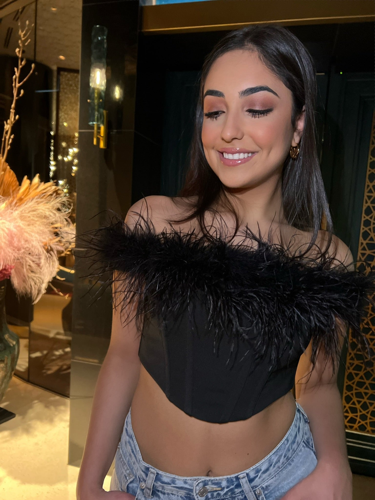 Catherine Feather Corset Top | Black