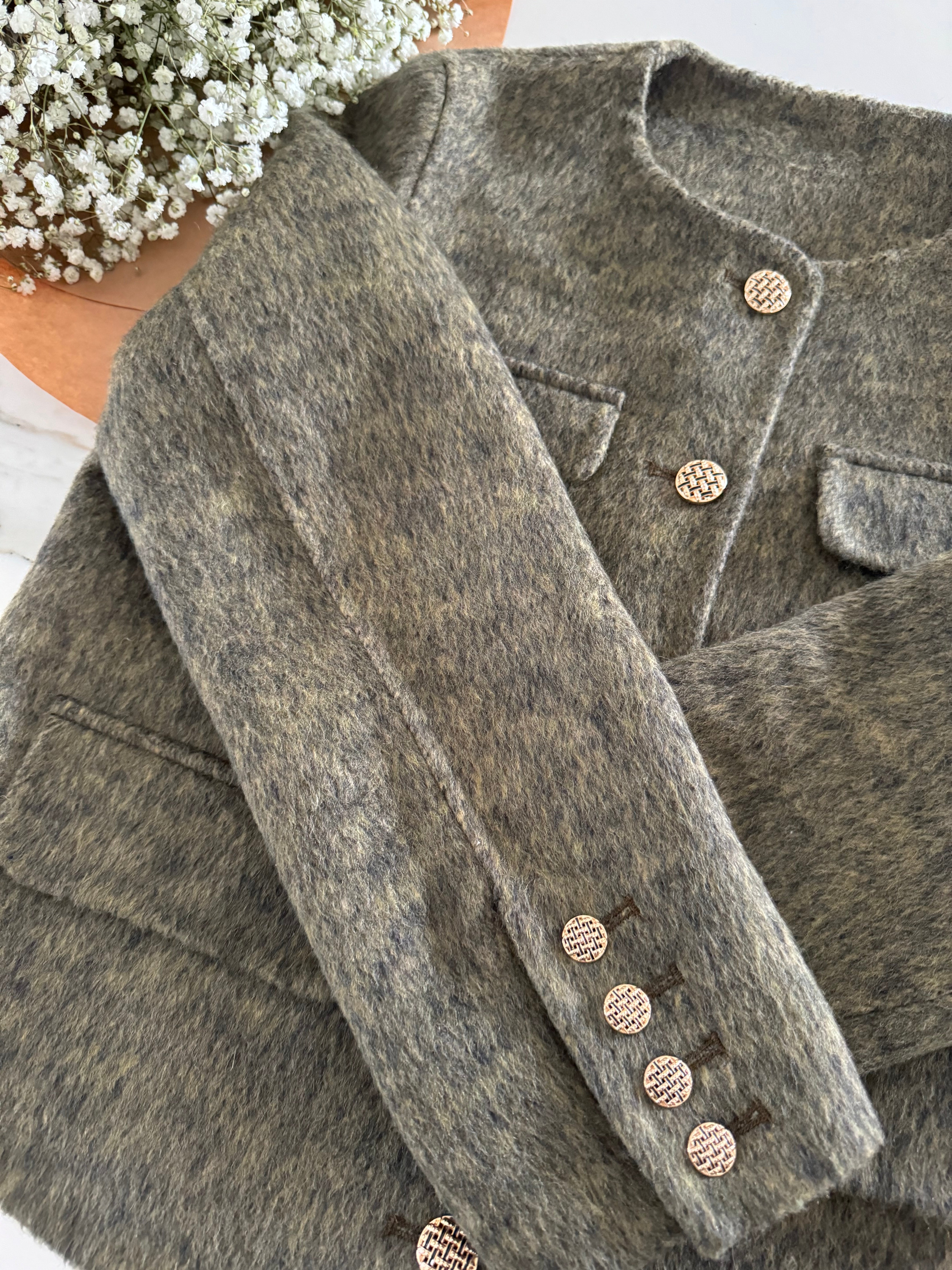 Blair 100% Wool Round Neck Coat | Olive